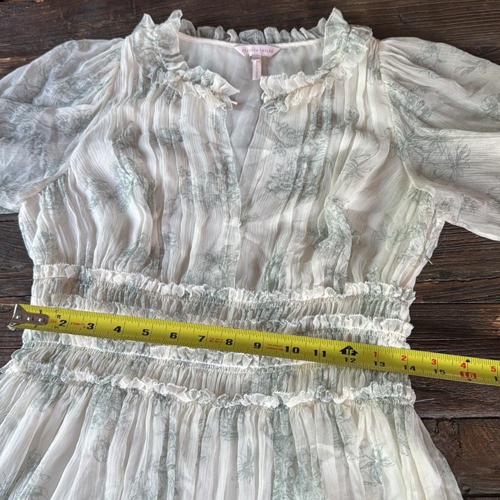 Rebecca Taylor smocked waist silk toile midi dress long sleeved EUC size 8 - Picture 13 of 16